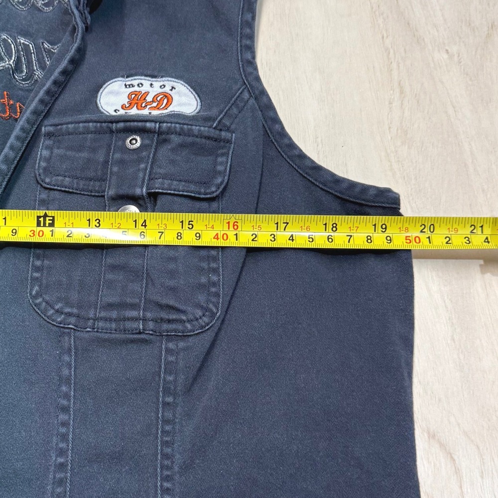 Harley Davidson Womens XL Black Embroidered Moto Vest Y2K Fitted 2009 - Picture 12 of 14